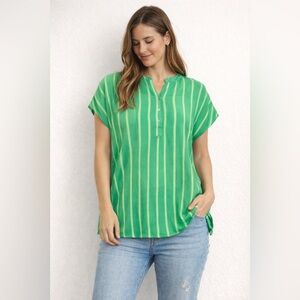 KAFFE Curve Green Striped Women's Top NWT